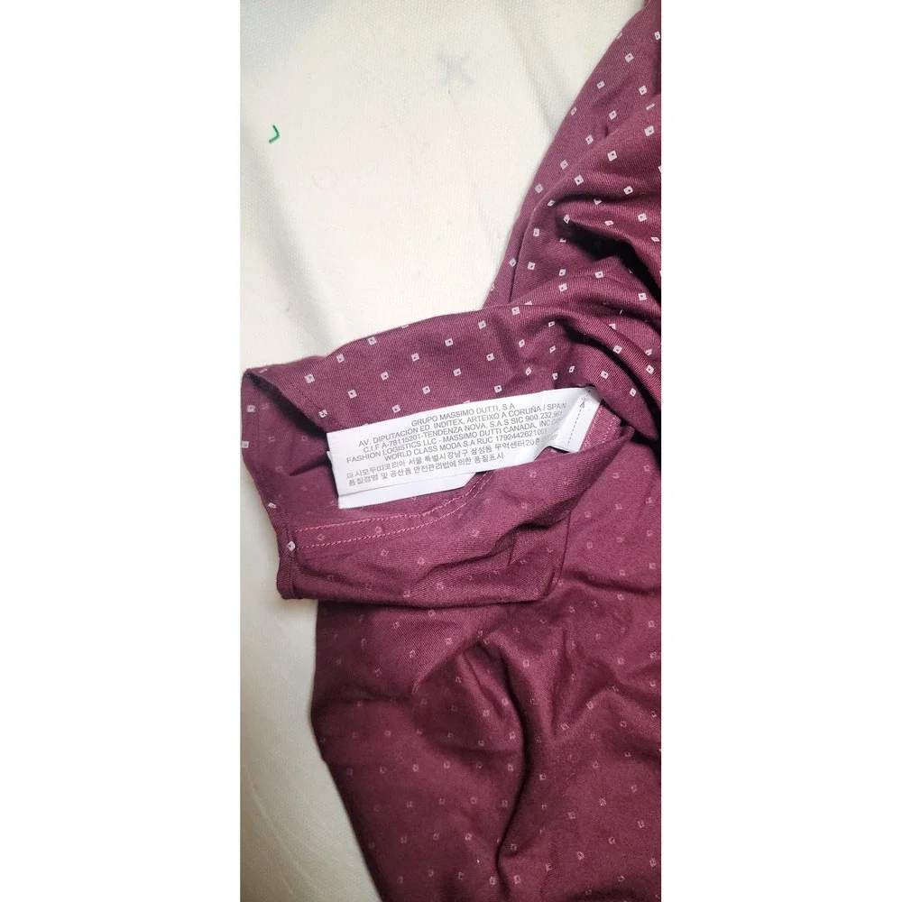 NWT Massimo Dutti Men Burgundy Dot Print Button Down Shirt Sz S Preppy Old Money